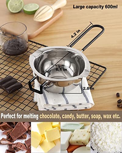 Double Boiler Pot Set, Stainless Steel Melting Pot with Silicone Spatula  for Melting Chocolate, Soap, Wax, Candle Making (600ml and 1600ml) -  Imported Products from USA - iBhejo