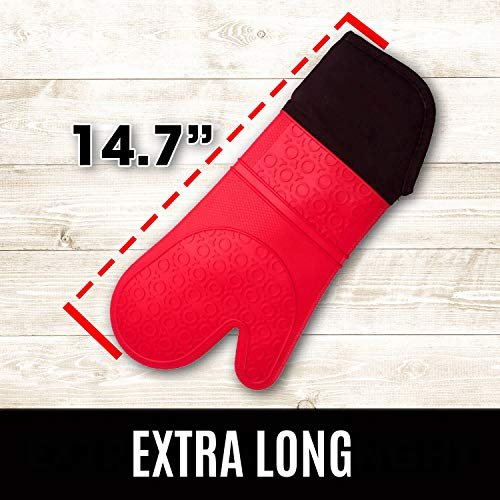  HOMWE Extra Long Professional Silicone Oven Mitt, Oven Mitts  with Quilted Liner, Heat Resistant Pot Holders, Flexible Oven Gloves, Red,  1 Pair, 14.7 Inch : Home & Kitchen