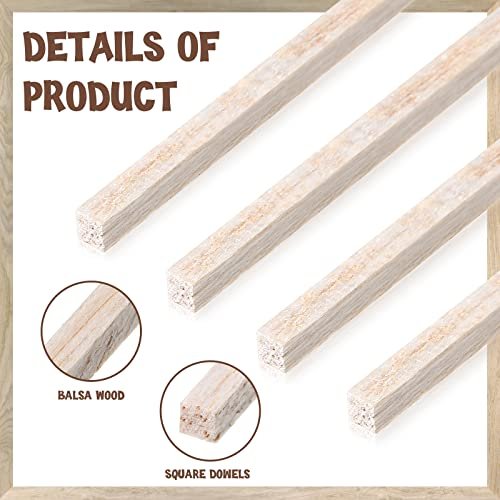 Balsa Wood Sticks 1/8 Inch Hardwood Square Dowels Unfinished Wood Strips  Square Craft Sticks Long Wood Dowels Square Wooden Dowel Rod for DIY Craft  P - Imported Products from USA - iBhejo