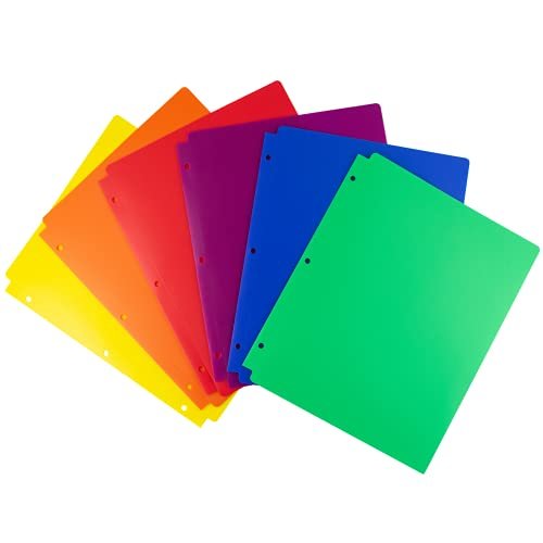 Dunwell Binder Folders with Pockets - (Assorted Colors, 6 Pack, 2 Pockets 3 Holes), Colored Plastic Folders for 3 Ring Binder , Poly 2 Pocket Folder