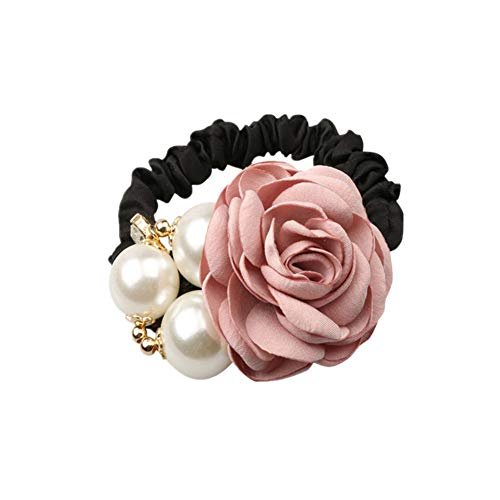 LOVEF 4Pcs Korean Fashion Pearl Hair Rope Rose Flower Rhinestone