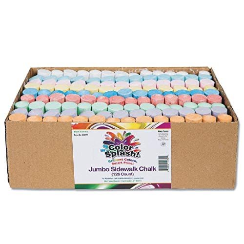 S&S Worldwide Giant Box of Jumbo Sidewalk Chalk, 126 Pieces, 9 Colors - Bulk Set Color Splash Outdoor Colored Chalk for Kids and Toddlers Ages 3+