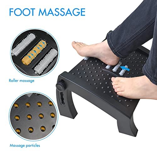 Leermart Adjustable Footrest with Removable Soft Foot Rest Pad Max-Load  120Lbs with Massaging Beads for Car,Under Desk, Home, Train,4-Level Height