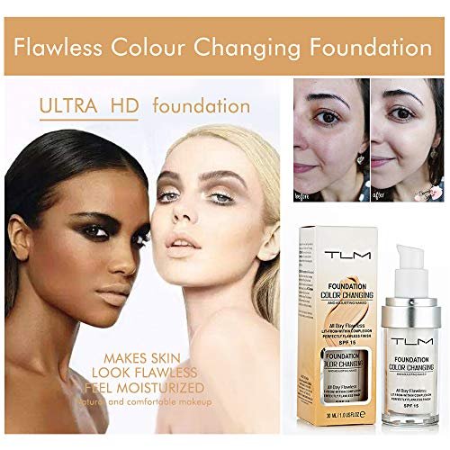 TLM 30ml Color Changing Foundation Liquid Base Makeup Change to Your Skin Tone by Just Blending