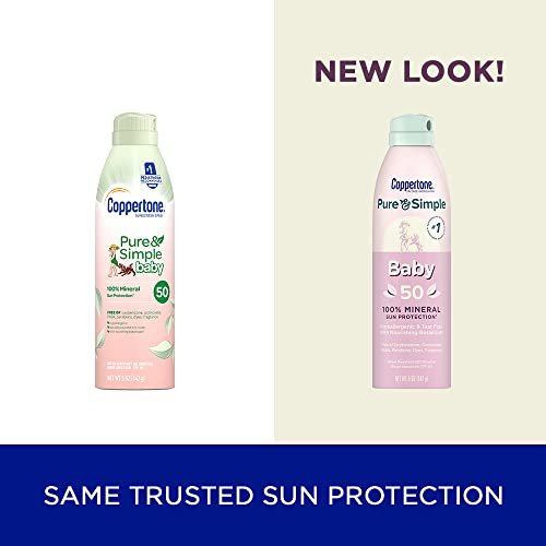 Coppertone Pure and Simple Baby Sunscreen Spray SPF 50, Zinc Oxide Mineral Sunscreen for Babies
