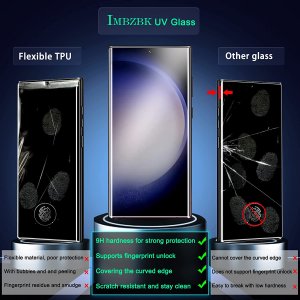 IMBZBK [4+4 Pack] UV for Samsung Galaxy S23 Ultra Screen Protector Tempered Glass Accessories 4 Pack UV Glass with 4 Pack Camera Lens Protector