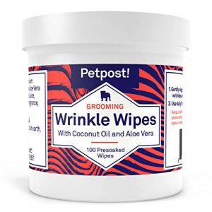 Petpost | Bulldog Wrinkle Wipes for Dogs - Natural Coconut Oil Formula Cleans and Soothes Pug Wrinkles and Folds - 100 Ultra Soft Cotton Pads