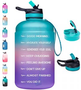 Venture Pal Half Gallon Water Bottle with 2 Lids, Large 64 oz Water Jug with Motivational Time Marker to Ensure You Drink Enough Water-Green/Pink/Pur
