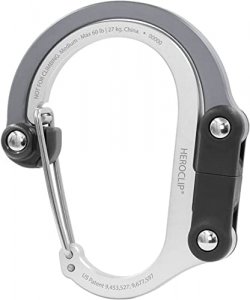 HEROCLIP Carabiner Clip and Hook (Medium) for Camping, Backpack, and Garage, Gray