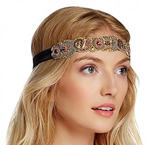 Urieo Boho Headbands Stretch Paisley Print Bandana Headband Criss Cross  Hair Bands Knotted Head Wrap Yoga Daily for Women and Girls (Pack of 4) (A)