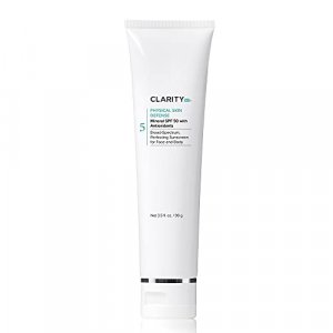 ClarityRx Physical Skin Defense Tinted Mineral SPF 50 Moisturizing Sunscreen, Natural Plant-Based Water-Resistant UV Protection with Zinc & Hyaluroni