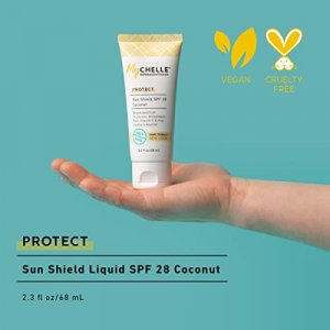 MyCHELLE Dermaceuticals Sun Shield SPF 28 Coconut (2.3 Fl Oz) - Soothing Reef Safe Sunscreen with Vitamin E and Aloe - Travel Size Zinc Sunscreen for