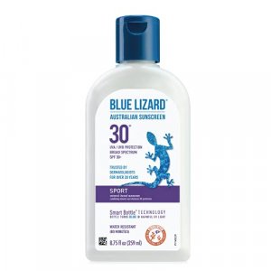 BLUE LIZARD Sport Mineral Sunscreen with Zinc Oxide, SPF 30+, Water/Sweat Resistant, UVA/UVB Protection with Smart Bottle Technology - Fragrance Free