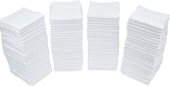 Simpli-Magic 79428 Cotton Washcloths, Pack of 100, 12” x 12”, White