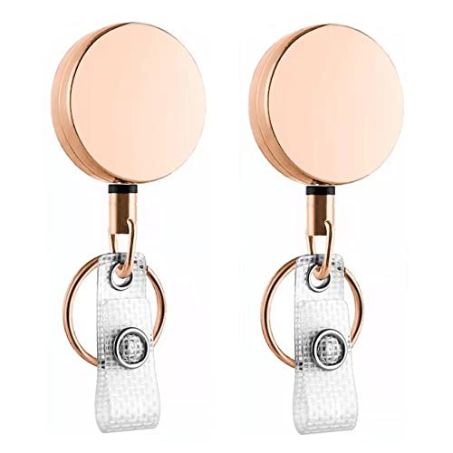 2 Pack Heavy Duty Retractable Badge Reel Metal ID Badge Holder Reel with  Belt Clip Key Ring for Name Card Keychain-27.5 Reinforced Steel Wire Cord  ( - Imported Products from USA - iBhejo