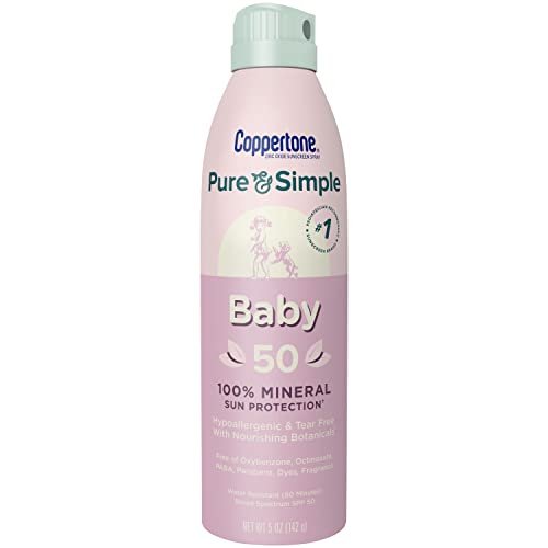 Coppertone Pure and Simple Baby Sunscreen Spray SPF 50, Zinc Oxide Mineral Sunscreen for Babies