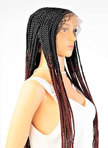 Double Braids Lace Front Wig Black Ombre Brown Hand Braided Wig