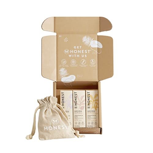  The Honest Company Seriously Soft Hand Care Kit, 3 Scented  Hand Creams + Moisturizing Organic Gloves, Antioxidant-Packed for Dry Skin