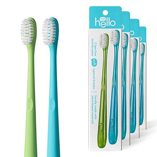 hello Blue + Green BPA-free Toothbrush, Twin Pack, Soft Tapered Bristles, 2  Count, Pack of 4 - Imported Products from USA - iBhejo