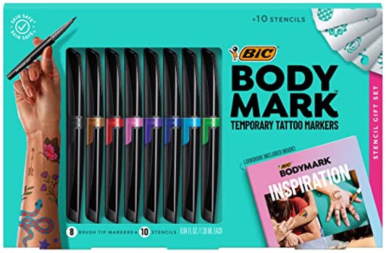 BIC BodyMark Temporary Tattoo Markers for Skin Stencil Gift Set Flexible  Brush Tip 8Count Pack of Assorted Colors SkinSafe Cosmetic Quality   Imported Products from USA  iBhejo