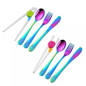 LIANYU 10-Piece Kids Silverware Set, Rainbow Toddler Utensils