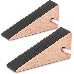 WEYON Large Size Wooden Door Stopper Wedges for Bottom of Door, Fitting for Door Gap Under 2 Inches, 2 Pack Black.