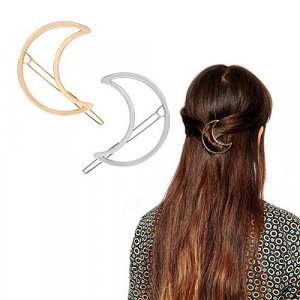 AKOAK Hollow Hoop Crescent Moon Shape Geometric Metal Hair Clip Bobby Pin Ponytail Holder Hair Accessories for Women and Girl (2 Pcs/Lot,1 Gold & 1 S