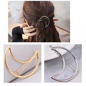 AKOAK Hollow Hoop Crescent Moon Shape Geometric Metal Hair Clip Bobby Pin Ponytail Holder Hair Accessories for Women and Girl (2 Pcs/Lot,1 Gold & 1 S
