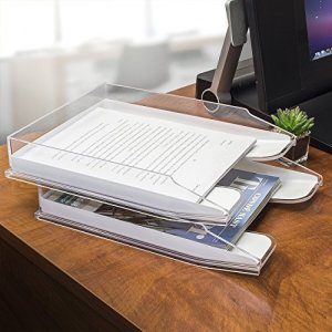 (3pcs Pack) HKeeper Stackable Clear Paper Trays. Desktop Racks,for Desk  File Rack,Letter Tray,Accessories Tray for Desktop,A4 Paper