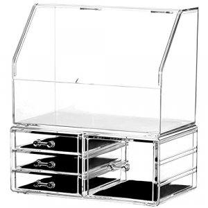 Cq acrylic Clear Makeup Organizer And Storage Stackable Skin Care Cosmetic  Display Case With 4 Drawers Make up Stands For Jewelry Hair Accessories  Beauty Skincare Product Organizing,Set of 2 4 Drawers Clear