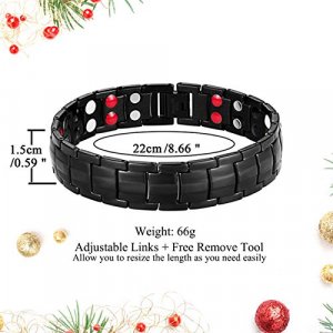 Feraco Mens Magnetic Bracelet Titanium Steel Magnetic Bracelet with Double Row 4 Elements Magnets (Black)