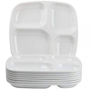 HOMEREFROM 8 Pcs -10.2 inch Meal Trays Melamine Compartment Dessert/Salad Plates,4 Section Compartment Divided Plates,melamine platter,Salads,noodles