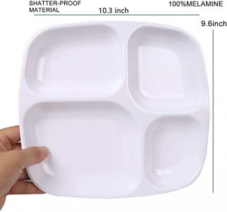 HOMEREFROM 8 Pcs -10.2 inch Meal Trays Melamine Compartment Dessert/Salad Plates,4 Section Compartment Divided Plates,melamine platter,Salads,noodles