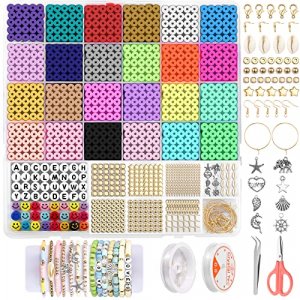 QUEFE 4800pcs Clay Beads for Bracelet Making Kit 48 Colors Flat Round  Polymer Clay Spacer Heishi Beads for Jewelry Making, for Girls 8-12,  Preppy