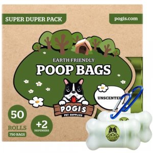 Pogis Dog Poop Bags - 50 Unscented Rolls (750 Doggie Poop Bags) + 2 Dog Poop Bag Holders for Leashes - Leak-Proof Dog Waste Bags - Ultra Thick, Ex