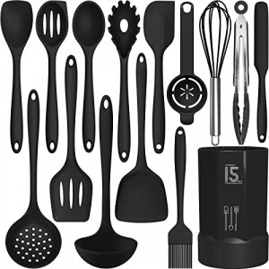 Silicone Cooking Utensils Set, 28pcs Kitchen Utensils Set with Holder, AIKWI Heat-Resistant & Non-Stick Silicone Spatula, Tongs,Spoon for Cooking, BPA