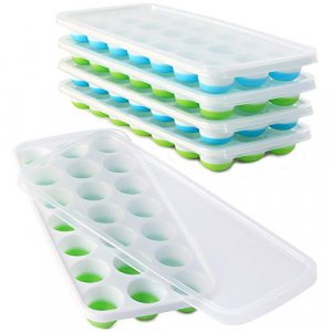 Ice Cube Trays with Lids BPA Free, 4 Pack Easy Release Silicone Ice Cube Trays for Freezer 84 Sphere Ice Tray with Stackable No Spill Lids, Dishwashe