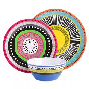 Gibson Home Round Melamine Dinnerware Set, Service for Four (12pcs), Assorted (Almira)