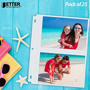 Photo Album Refill Sheets, 5 x 7 Inch, Heavyweight, Diamond Clear 3 Ring Photo Binder Page Refills, by Better Office Products, 100 Total Photos, Each