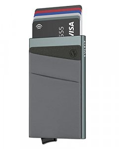 VULKIT Card Holder with Money Pocket Pop Up Wallet RFID Blocking Slim Metal Bank Card Case Holds 5 Cards and Notes(Space Grey)