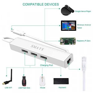 Powered HUB, OTG Micro USB Ethernet Network Adapter for Raspberry Pi Zero, Google Nexus Player, Windows Android Tablet