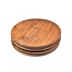 Samhita Acacia Wood Round Wood Plates Set of 4, Easy Cleaning & Lightweight for Dishes Snack, Dessert.(7