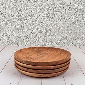 Samhita Acacia Wood Round Wood Plates Set of 4, Easy Cleaning & Lightweight for Dishes Snack, Dessert.(7