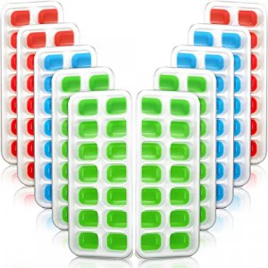 10 Pack Ice Cube Tray Silicone Ice Tray for Freezer 14 Ice Cube Trays with Lid Stackable Silicone Ice Cube Mold for Drinks Fruit Yogurt Cocktail (Gre