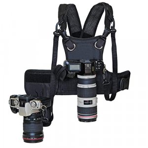 Nicama Dual Shoulder Camera Strap for Two-Cameras, Carrier Chest Harness Vest with Mounting Hubs & Backup Safety Straps for DSLR Canon 6D 5D2 5D3 Nik