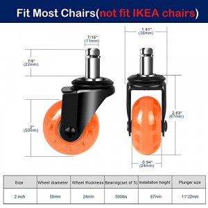 Office Chair Caster Set of 5, Hirate 2