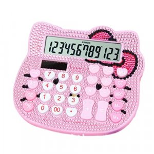 Cute Calculator Cat Crystal Calculator Girl and Women Pink Calculator Large LCD Display Dual Drive by Solar Energy and Battery for School Office Home