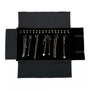 UnionPlus Velvet Travel Jewelry Case Roll Bag Organizer for Necklace Bracelet Earrings Ring, Black - Necklace Only