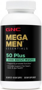 Gnc Mega Men 50 Plus One Daily Multivitamin For Men, 60 Count, Take One A Day, Supports Prostate, Heart, Brain, And Eye Health