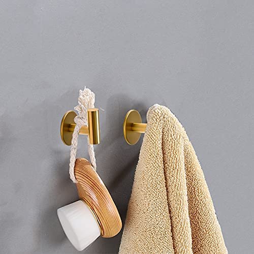 Vuzvuv Adhesive Hooks Brushed Gold SUS304 Stainless Steel Towel